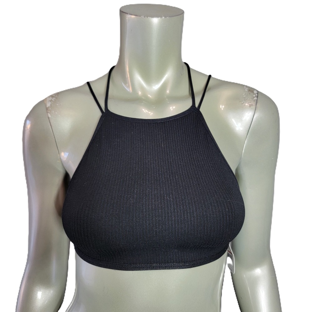 Intimately Free People Black Ribbed Strappy Cage Back Bralette XS S NWT